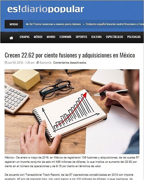 Crecen 22.62 por ciento fusiones y adquisiciones en Mxico